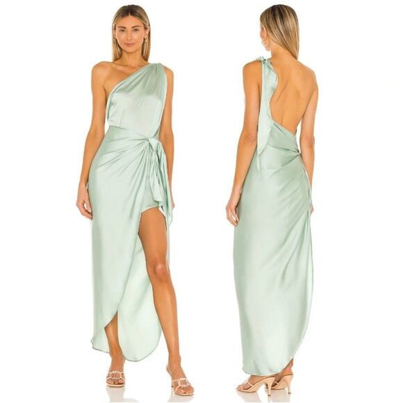 NEW NWT Baobab Marea Satin One Shoulder Maxi Dress Mint Green - Picture 2 of 10
